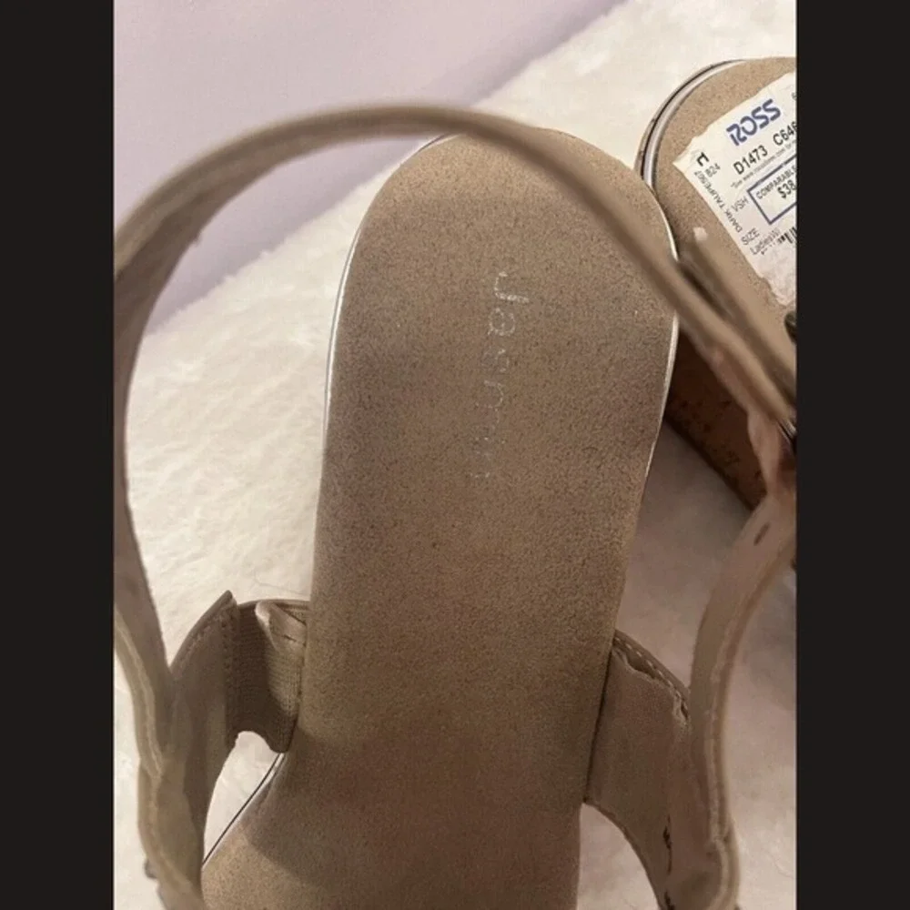 Jasmine‎ Tan Wedge Sandals Embellished Studded Ankle Strap Women's Size 9W